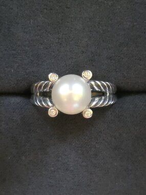 David Yurman  Pearl Diamond Ring Size 8